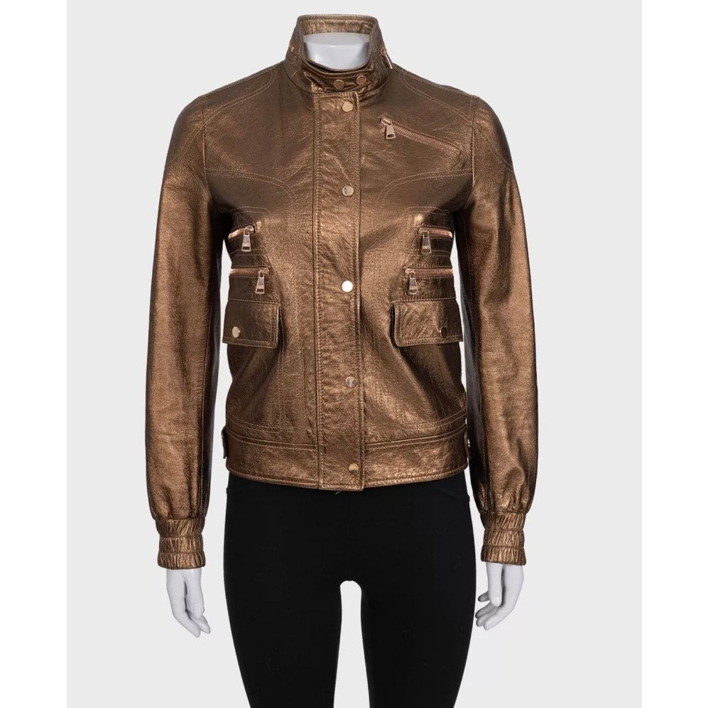 Dolce & Gabbana Brown Leather Jacket with Patch Pockets IT 40 / S Pre-owned