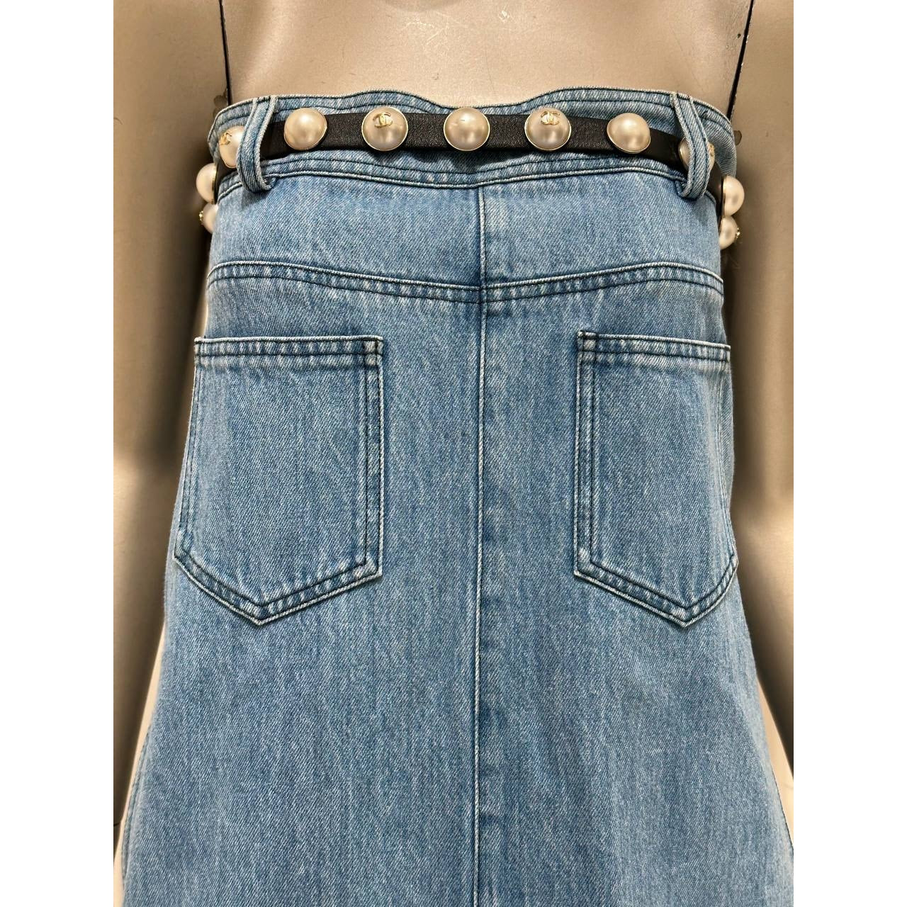 Chanel 2013 Strapless Denim Pearl Belt Dress with Sz. 38 pre-owned