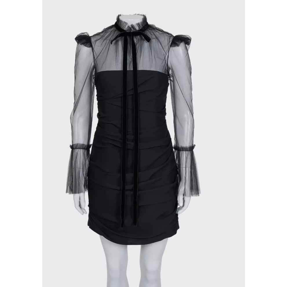 Khaite Black Silk Cocktail Dress with Sheer Sleeves XS pre-owned