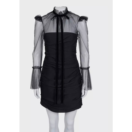 Khaite Black Silk Cocktail Dress with Sheer Sleeves XS pre-owned