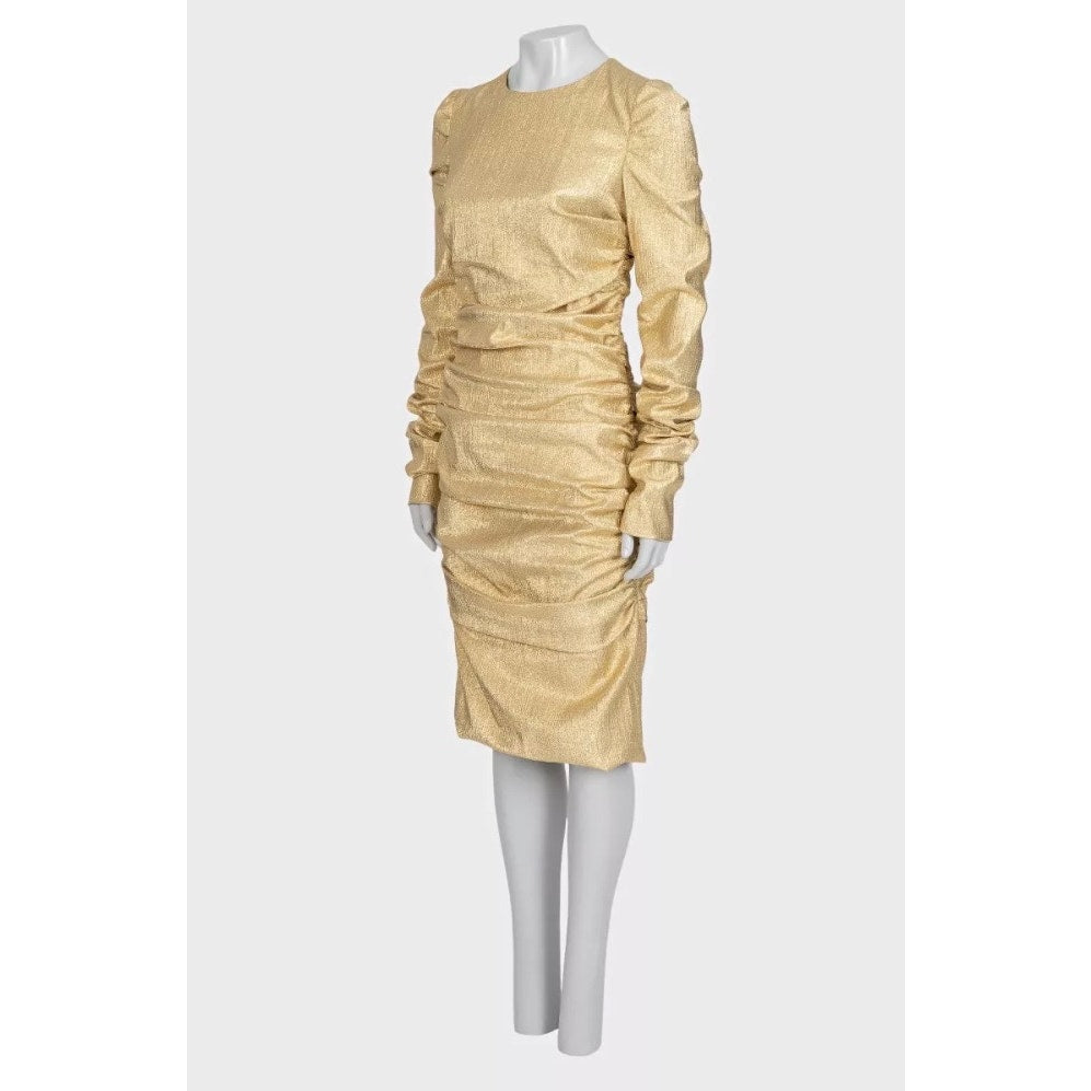 Dolce & Gabbana Gold Draped Fitted Dress - IT 46 / XL Pre-owned