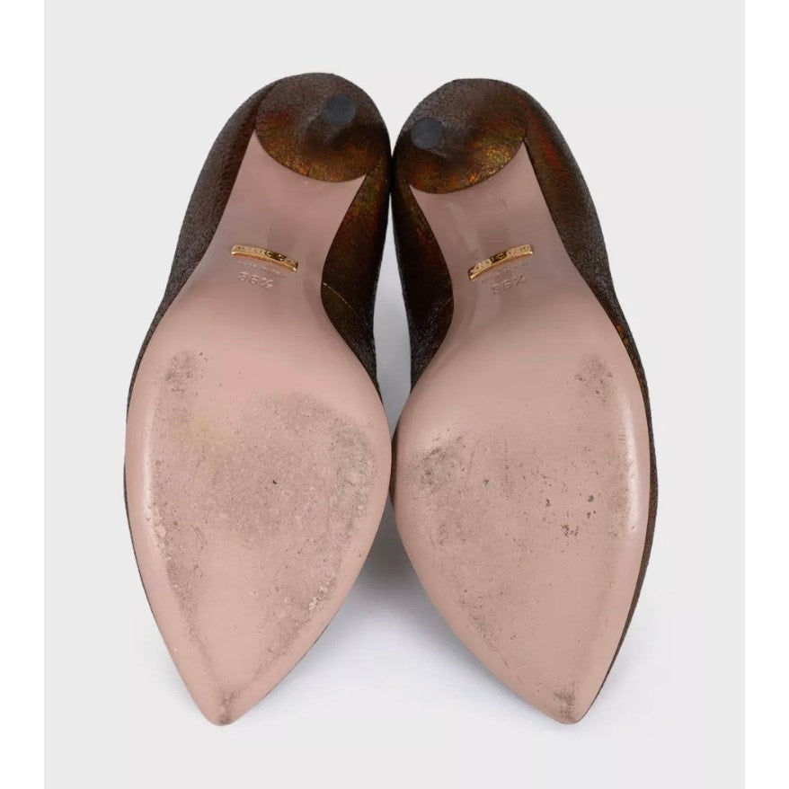 Gucci Brown Leather T-Strap Stiletto Heels Sz.36.5 pre-owned