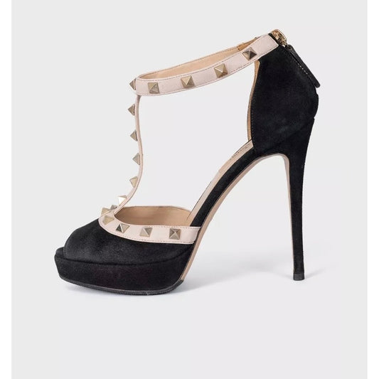 Valentino Black Suede Open Toe Pumps - Sz 37 Pre-owned
