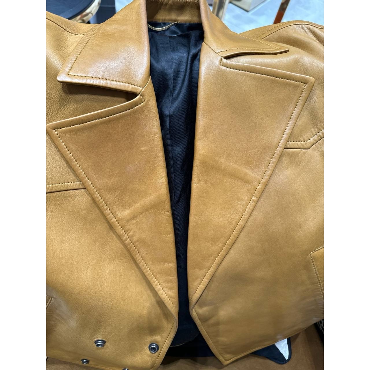 Saint Laurent Women's Brown Leather Double Breasted Jacket Pre-owned