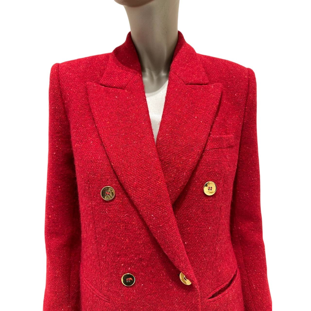 Saint Laurent Red Tweed Double Breasted Blazer Sz 40 Pre-owned