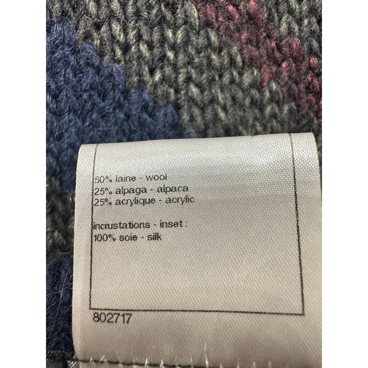 Chic CHANEL Navy Wool Alpaca Striped Chunky Cardigan Sz 34 Pre-owned