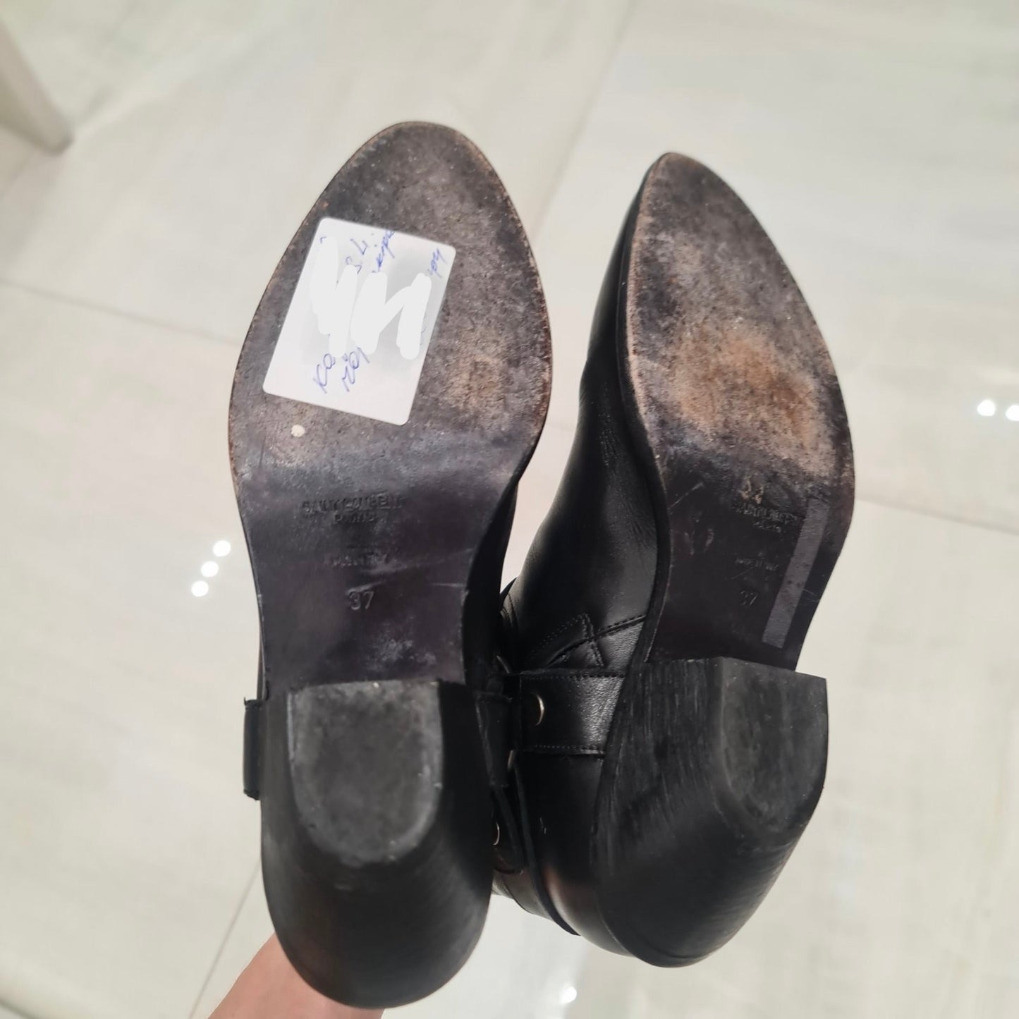 Saint Laurent Black Leather Texan Ankle Boots Sz.37 pre-owned