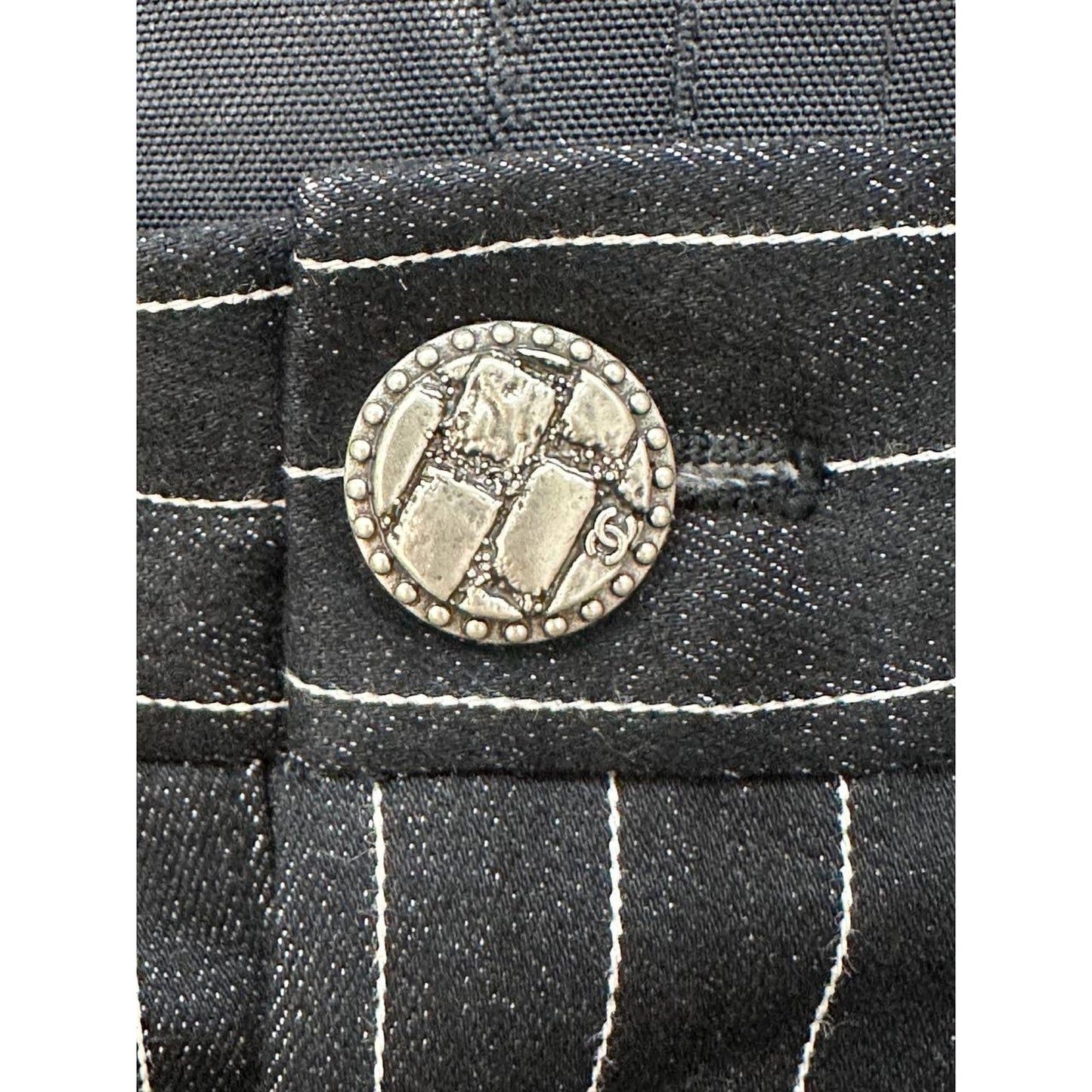 CHANEL 2023 Black White Striped Wide Leg Jeans Sz. 42