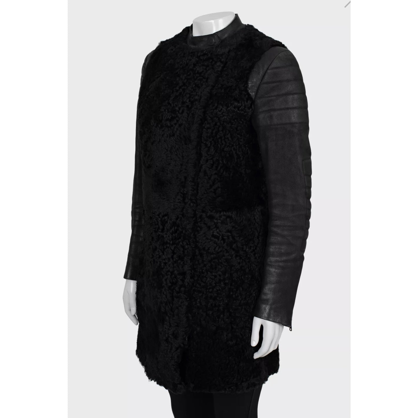Celine Black Shearling Leather Sleeves Coat Sz.IT40/S Pre-owned