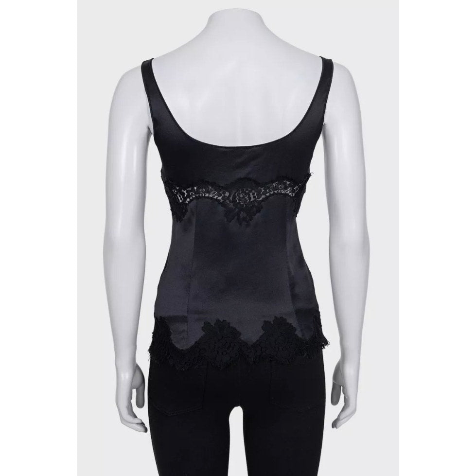 Dolce & Gabbana Black Lace Trim Fitted Tank Top IT 40 Pre-owned