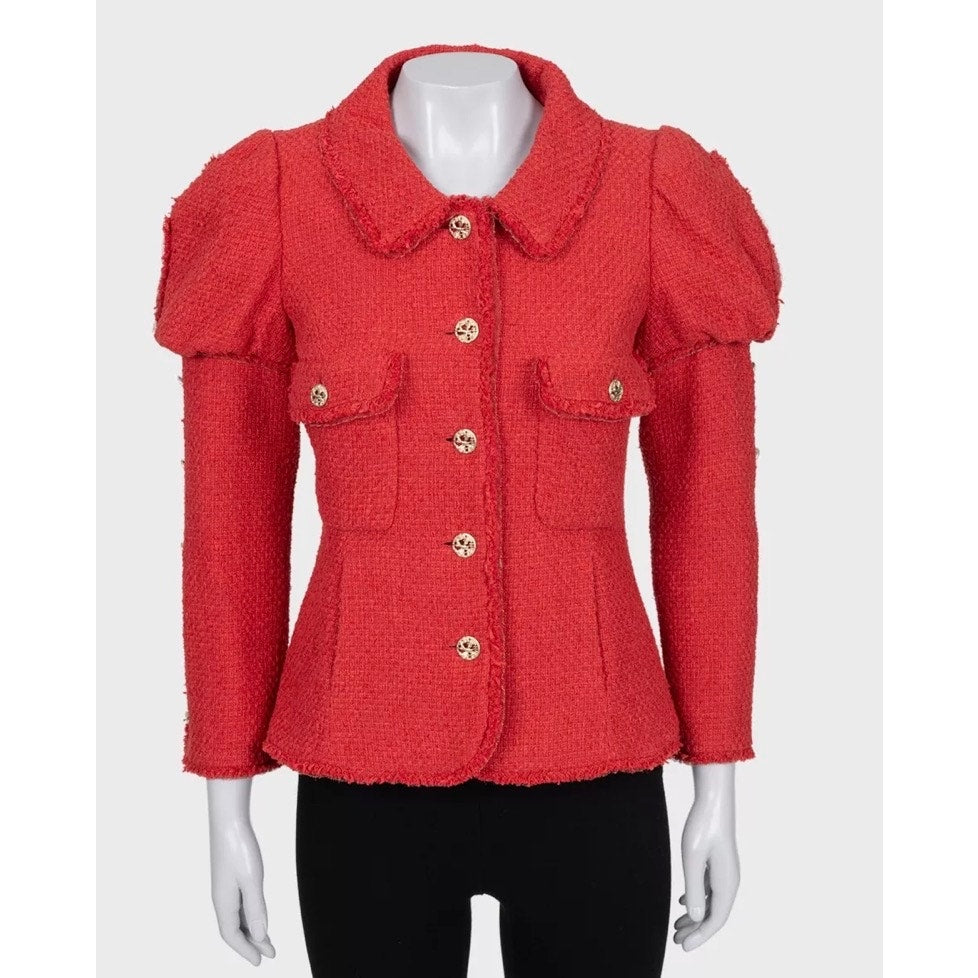 Chanel Spring 2010 Red Tweed Puffed Shoulders Jacket FR38 pre-owned