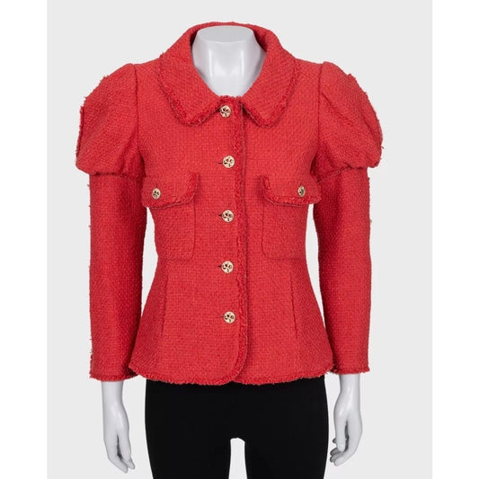 Chanel Spring 2010 Red Tweed Puffed Shoulders Jacket FR38 pre-owned