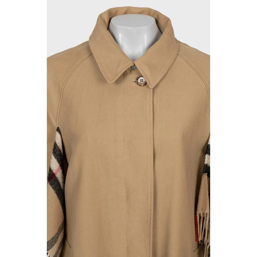 Burberry Beige Check-Trim Cotton Coat – Size UK10 / M Pre-owned