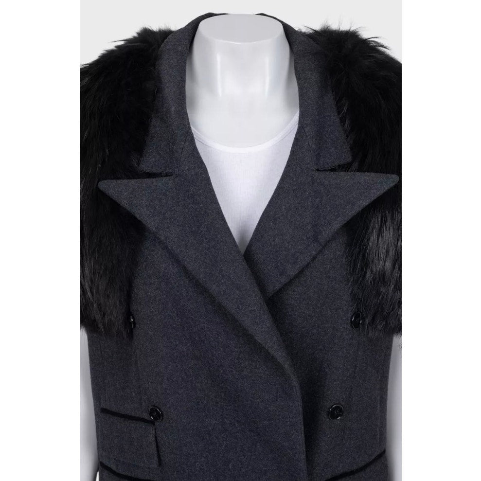 Dolce & Gabbana Gray Wool & Faux Fur Double-Breasted Vest Sz.40 pre-owned