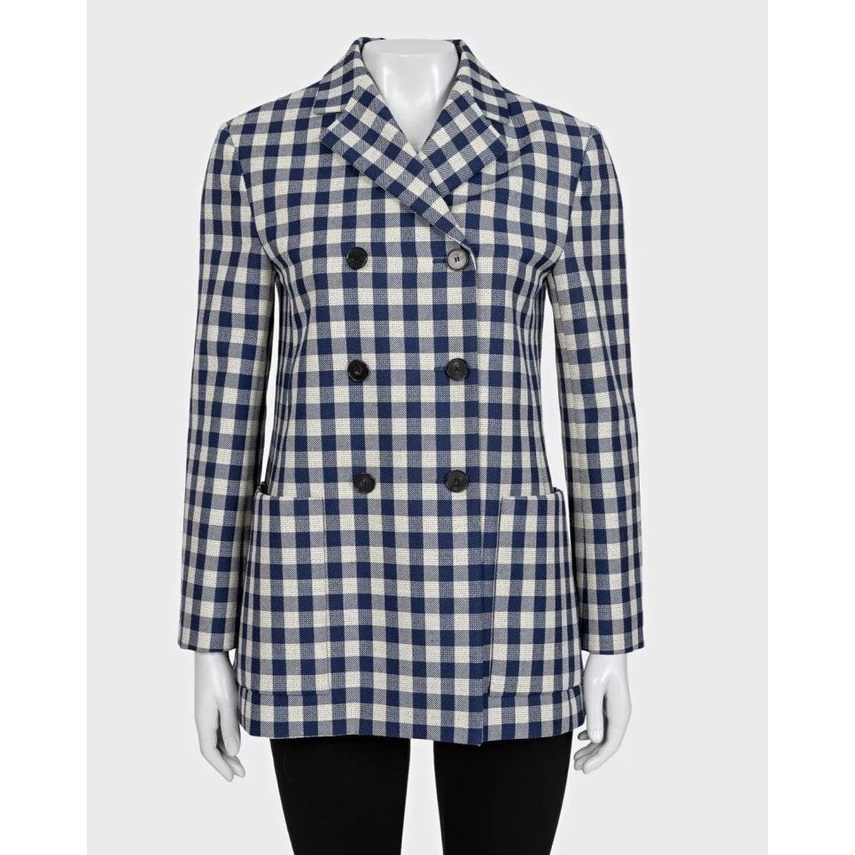 NWOT Christian Dior Blue Wool Plaid Double-Breasted Jacket Sz. 42 Pre-owned