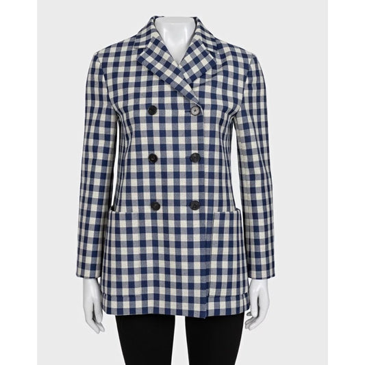NWOT Christian Dior Blue Wool Plaid Double-Breasted Jacket Sz. 42 Pre-owned