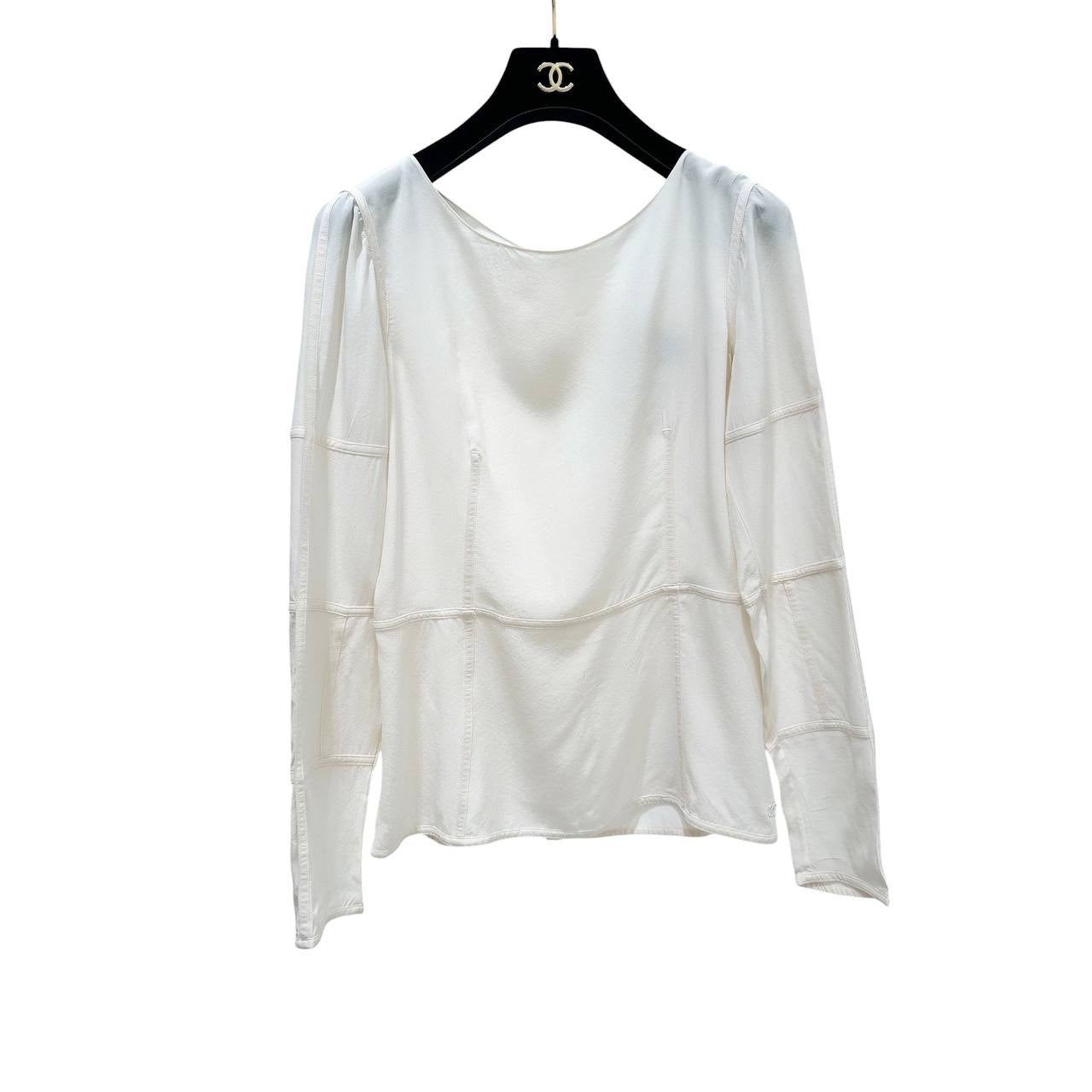 Chanel White Silk Long Sleeve Blouse Sz.38 Pre-owned