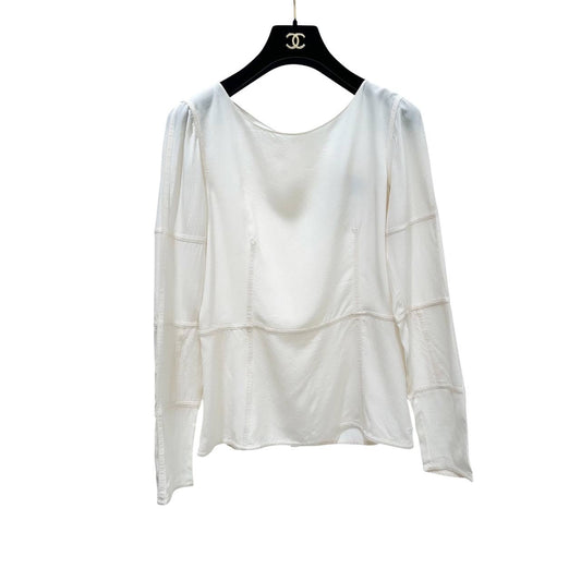 Chanel White Silk Long Sleeve Blouse Sz.38 Pre-owned