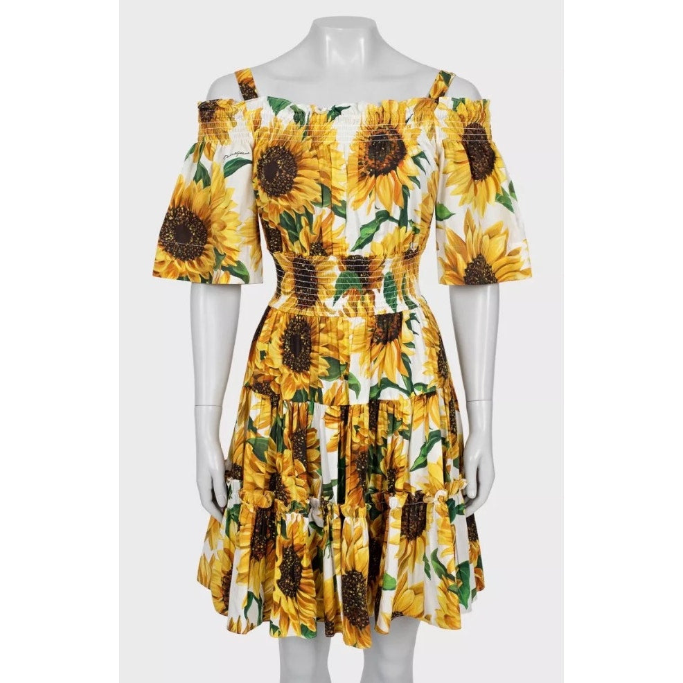 Dolce & Gabbana Off-Shoulder Sunflower Print Dress Sz.40/S pre-owned