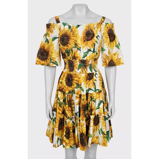 Dolce & Gabbana Off-Shoulder Sunflower Print Dress Sz.40/S pre-owned