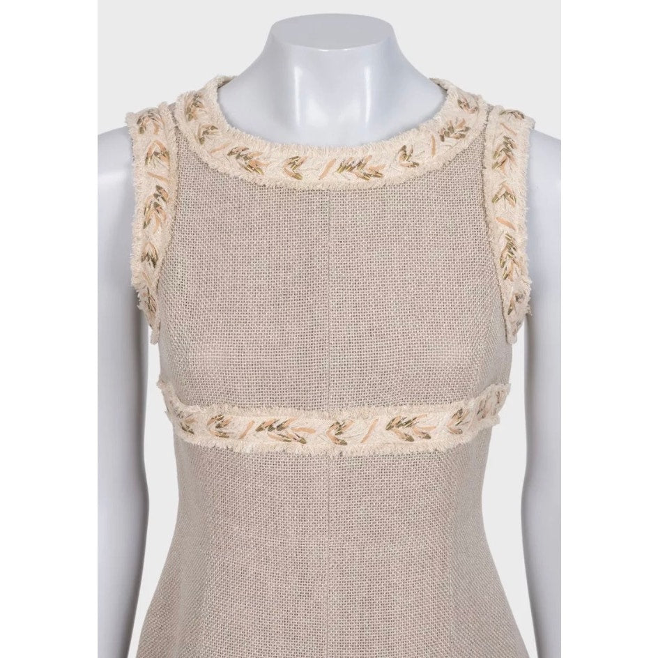 Chanel Vintage Silk & Linen Beige Dress  Size 36/S Pre-owned