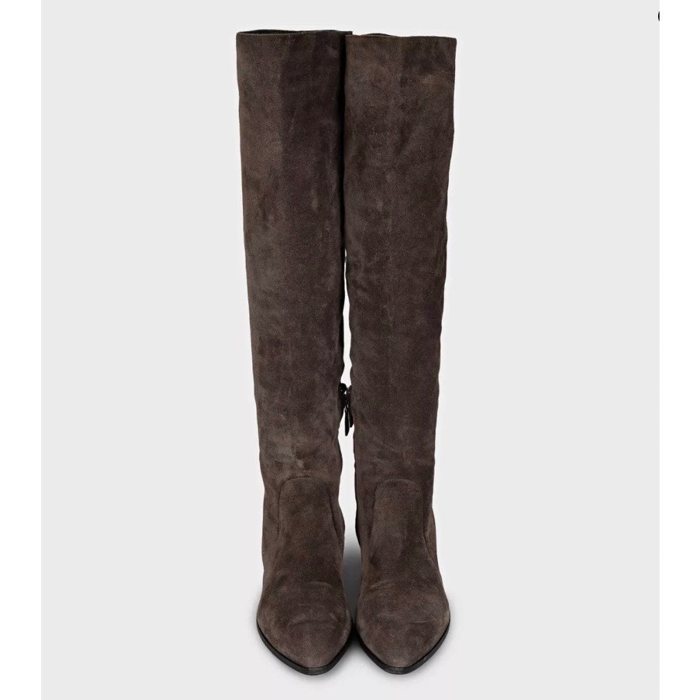 Prada Brown Suede Pointed Toe Zip Boots EU 38 Pre-owned