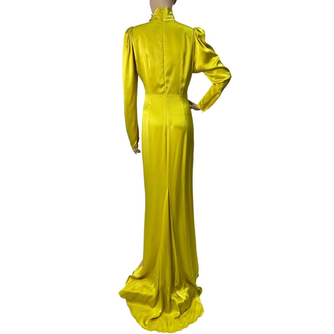 ALESSANDRA RICH Long Embellished Satin Turtleneck Dress In Yellow Sz.42 Pre-owned