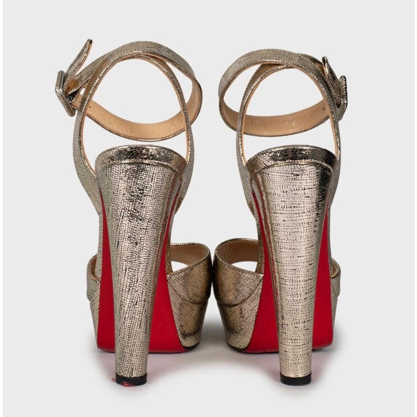 Christian Louboutin Gold Print Stiletto Sandals Size 36 Pre-owned
