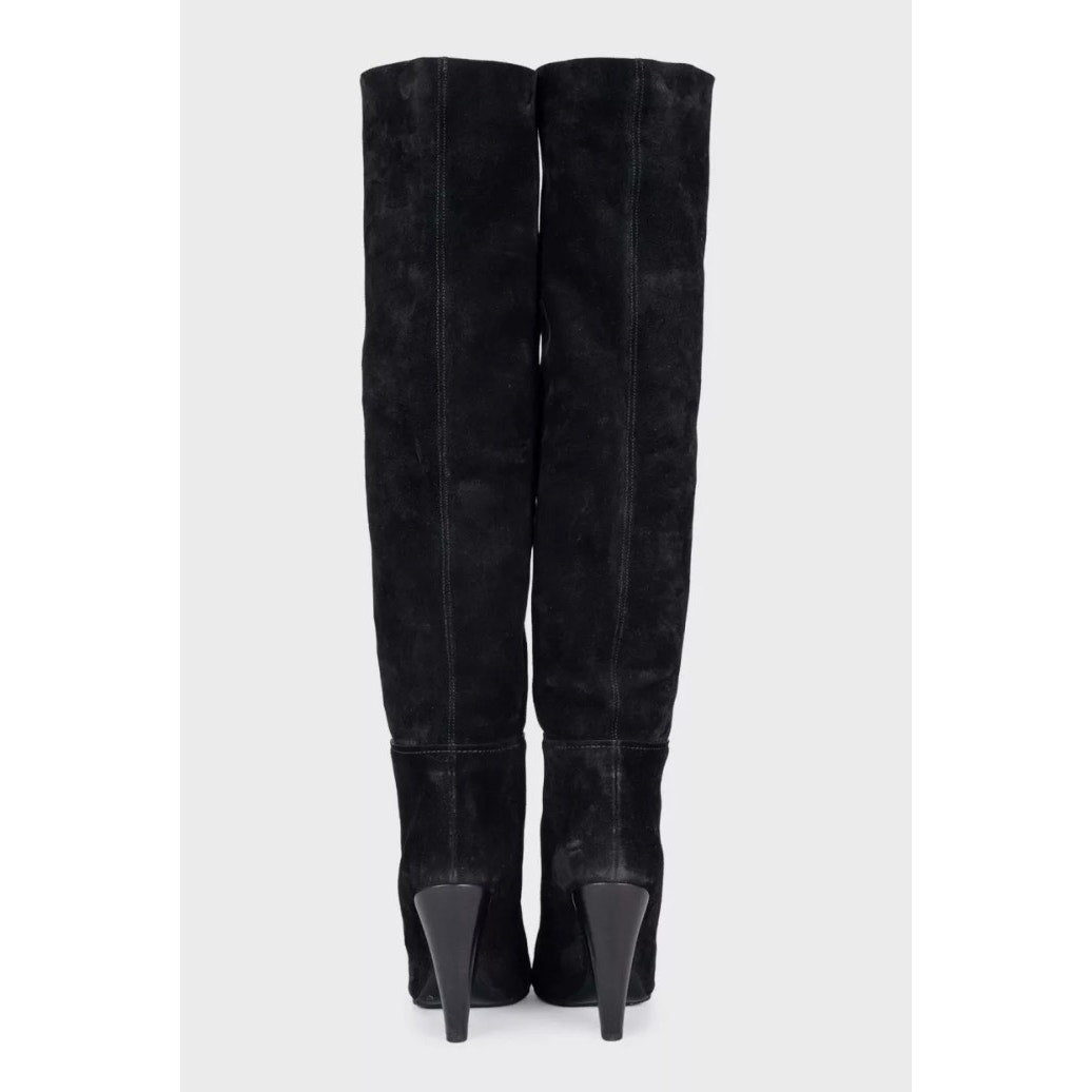 Saint Laurent Nikki Black Suede Slanted Heel Boots EU 37 Pre-owned