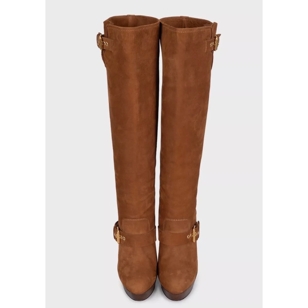 Christian Louboutin Brown Suede Boots with Gold Buckles Sz.39.5 Pre-owned
