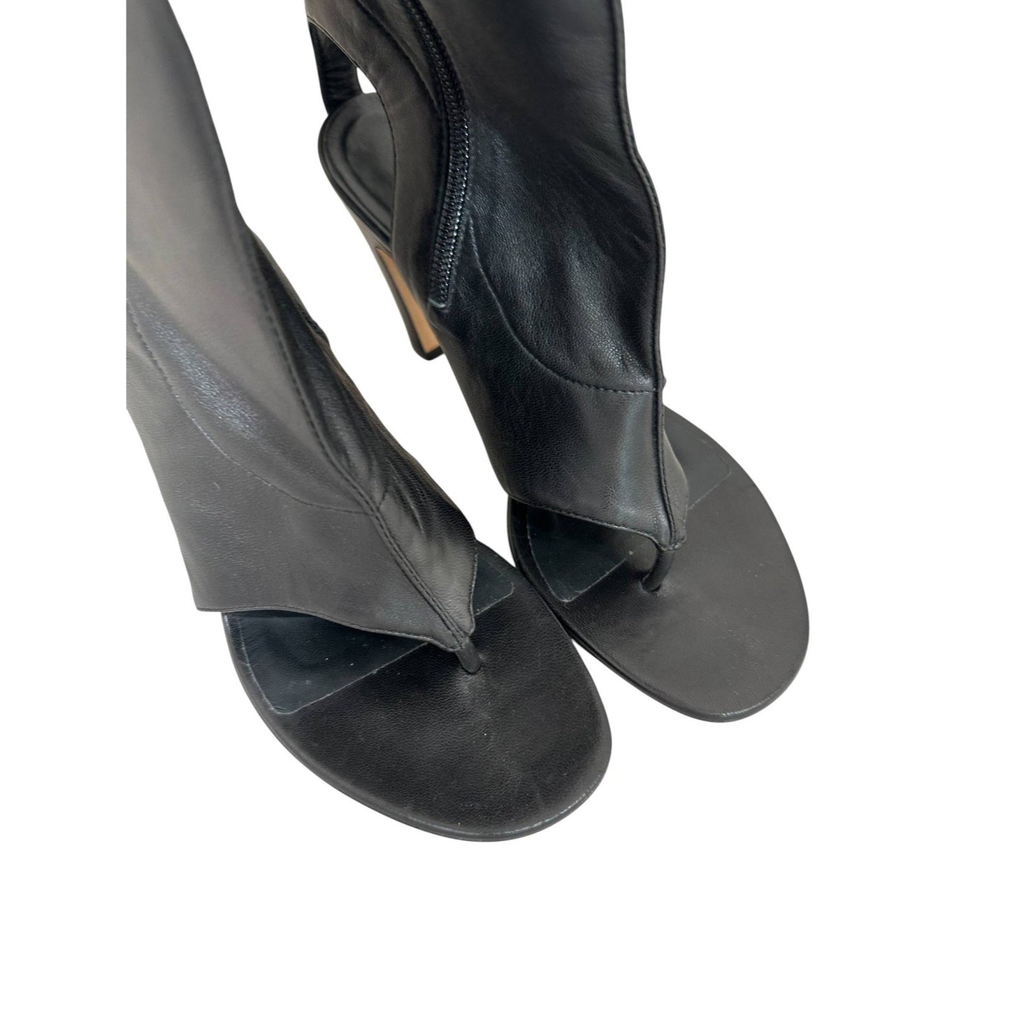 Chanel Black Leather Thong Heeled Sandal Boots 38 Pre-owned