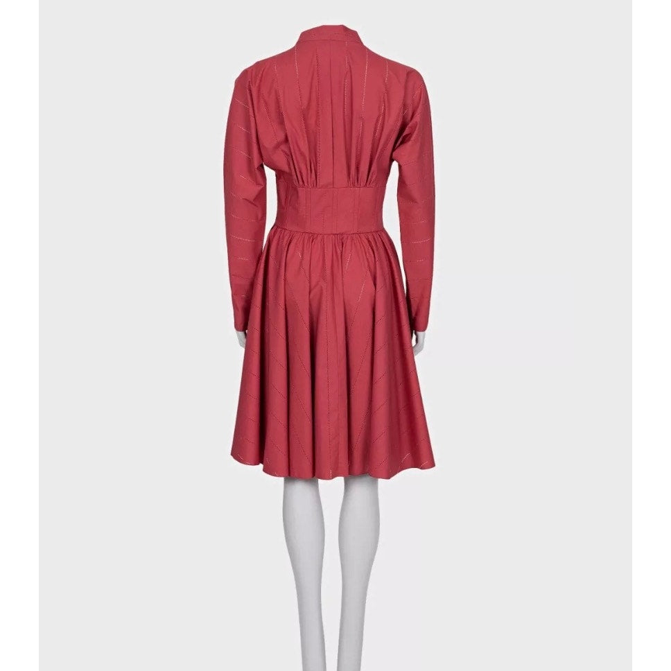 NWOT Alaïa Red Perforated Cotton Fitted Dress - EU 40 Pre-owned