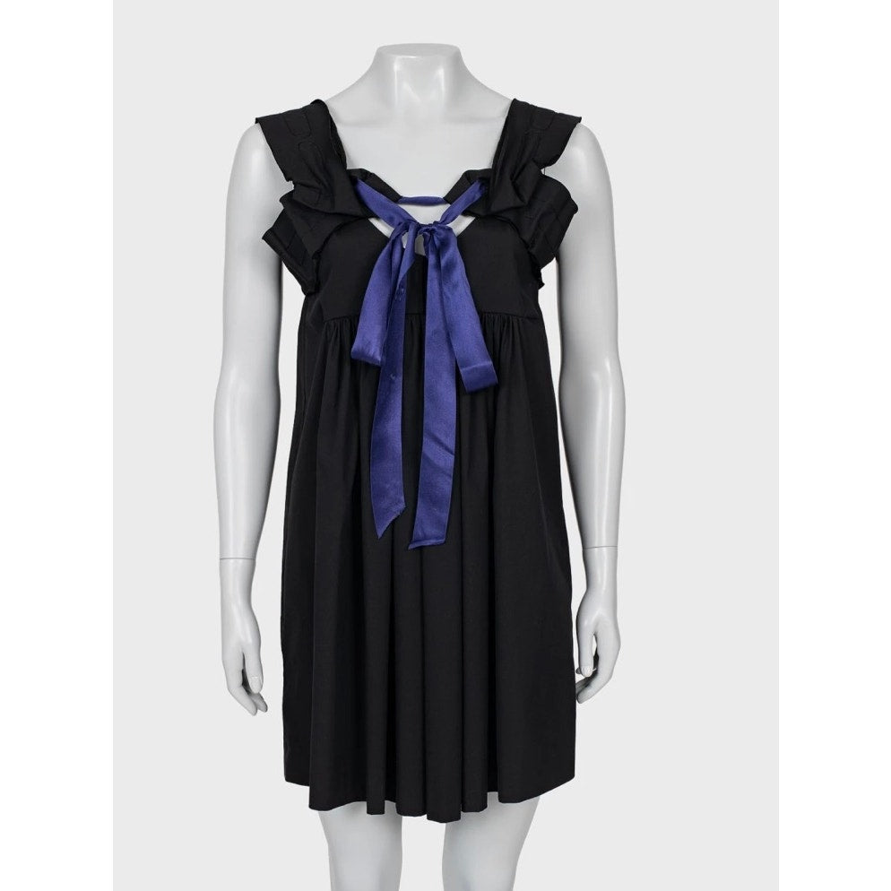 Miu Miu Chic Black Dress with Playful Purple Bow - Size 40/S Pre-owned