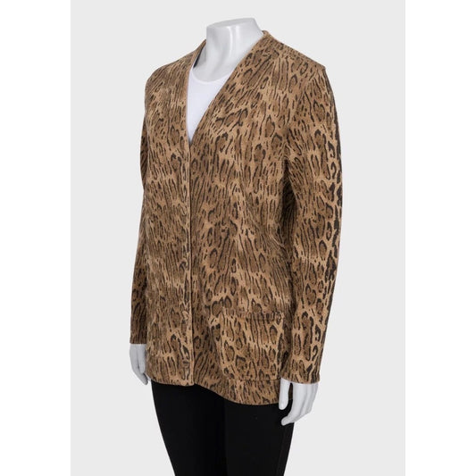 Luxurious Saint Laurent Animal Print Wool Blend Cardigan XS Pre-owned