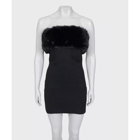 Saint Laurent Black Wool Fur-Trim Sleeveless Dress - Size M Pre-owned