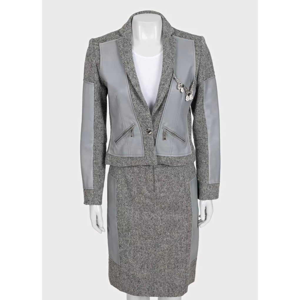 Christian Dior Gray Wool Silk Skirt Suit Sz.38 Pre-owned