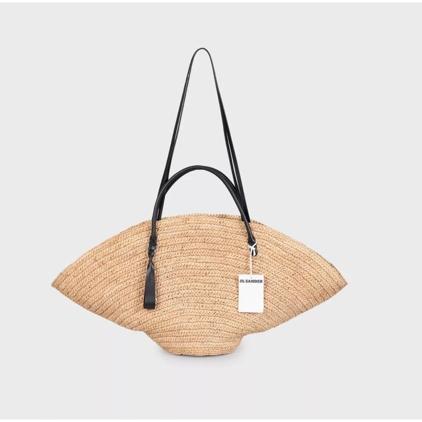 NWT Jil Sander Sombrero Straw & Leather Tote Bag Pre-owned