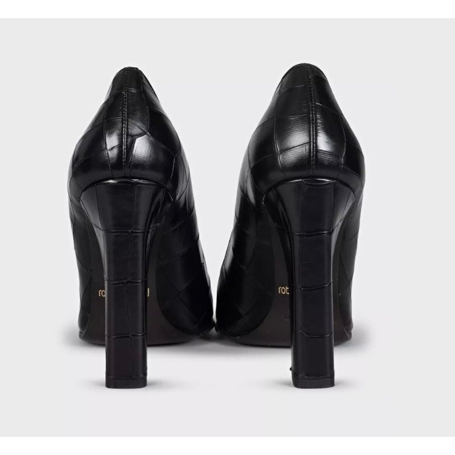 Roberto Cavalli Black Embossed Leather Block Heel Pumps Sz.36 Pre-owned