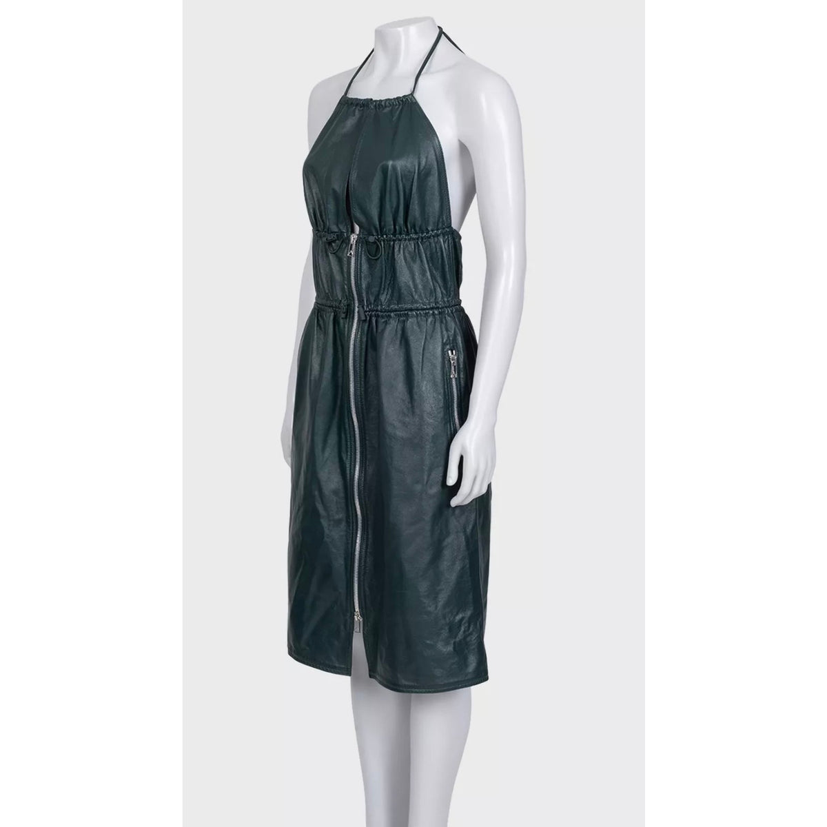 Bottega Veneta Green Leather Fitted Dress Sz.40 Pre-owned