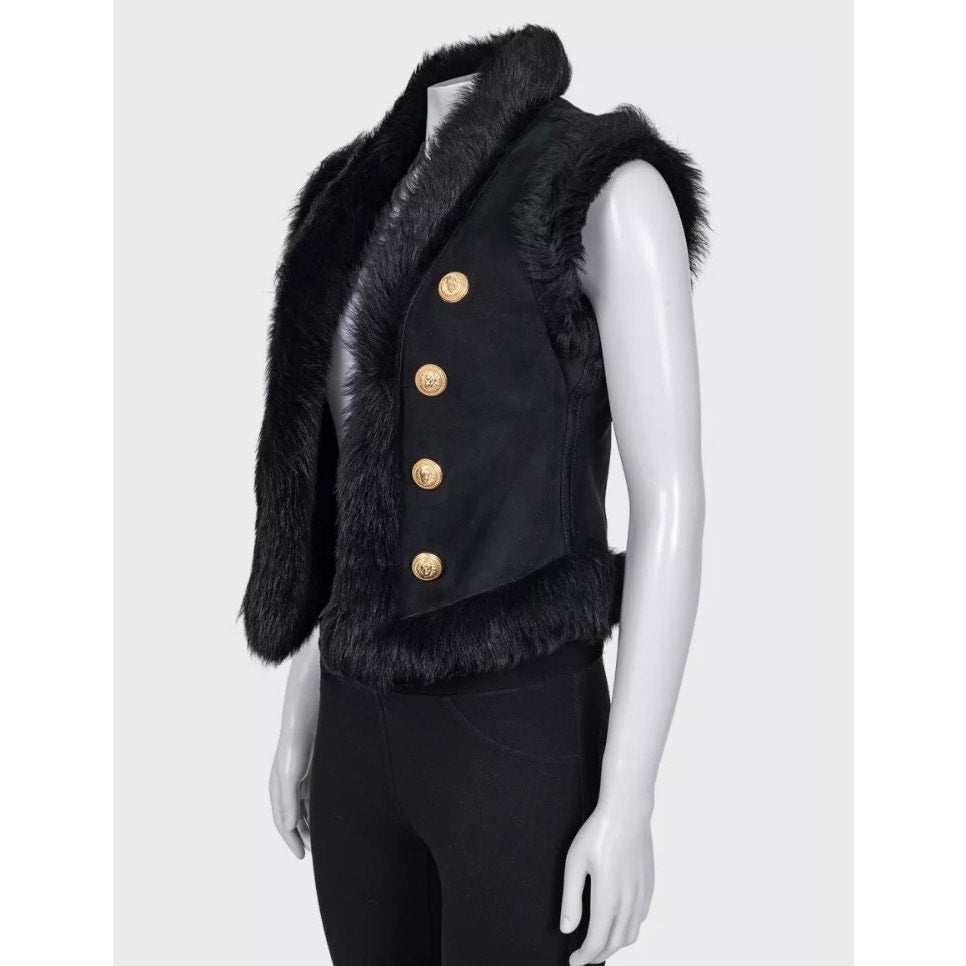 Balmain Black Lambskin Leather Vest - Size IT40 / S pre-owned