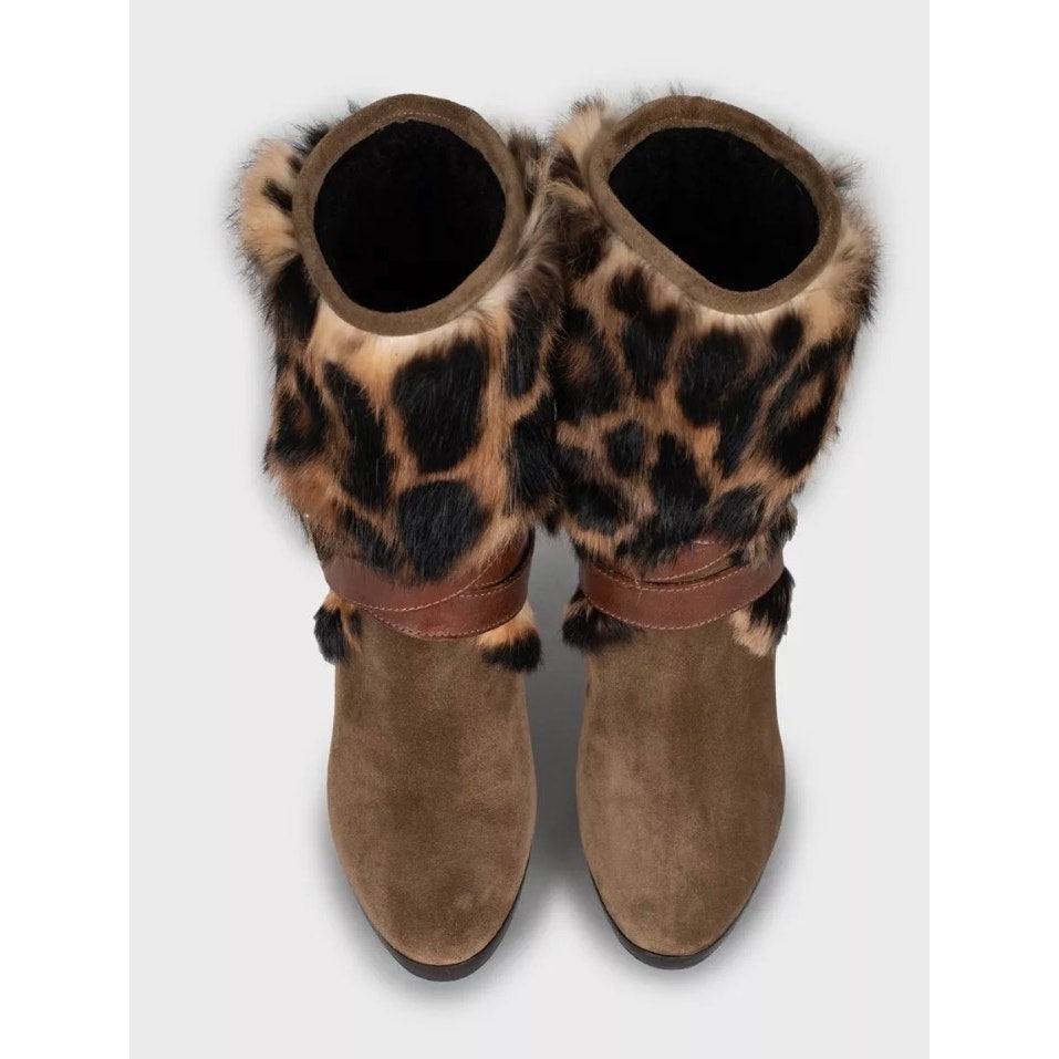 Burberry Suede & faux Fur Trim Chic Stiletto Heels Ankle Boots Sz.38.5  Pre-owned