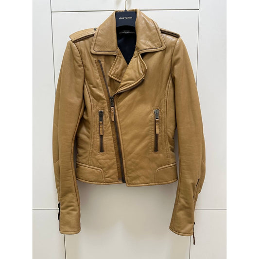 Balenciaga 2009 Tan Khaki Lamb Leather Biker Jacket Sz.40 Pre-owned