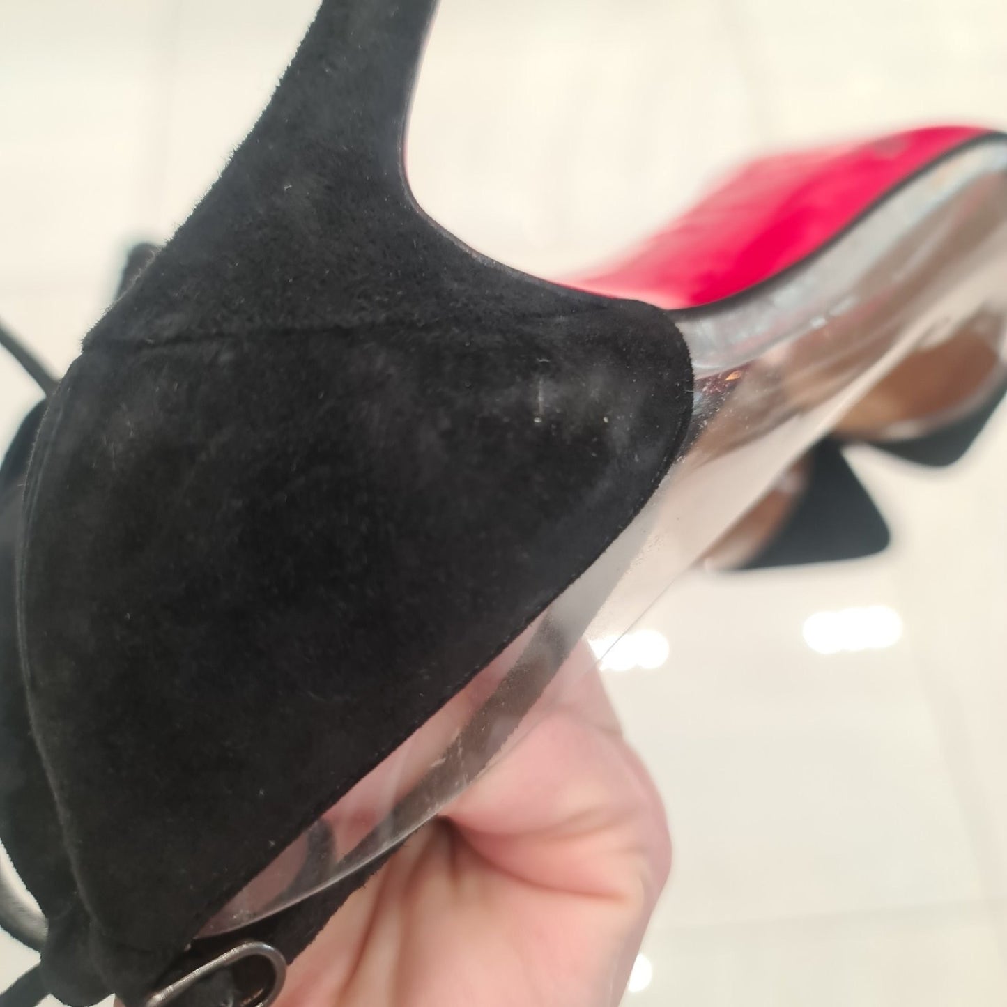 Christian Louboutin Bis Un Bout Black Suede & PVC Pumps Sz.37.5 Pre-owned