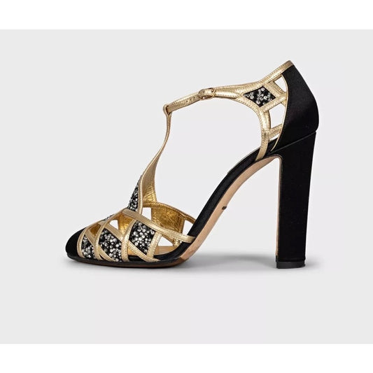 Dolce & Gabbana Black Textile Gold Crystal Pumps Sz 39 Pre-owned