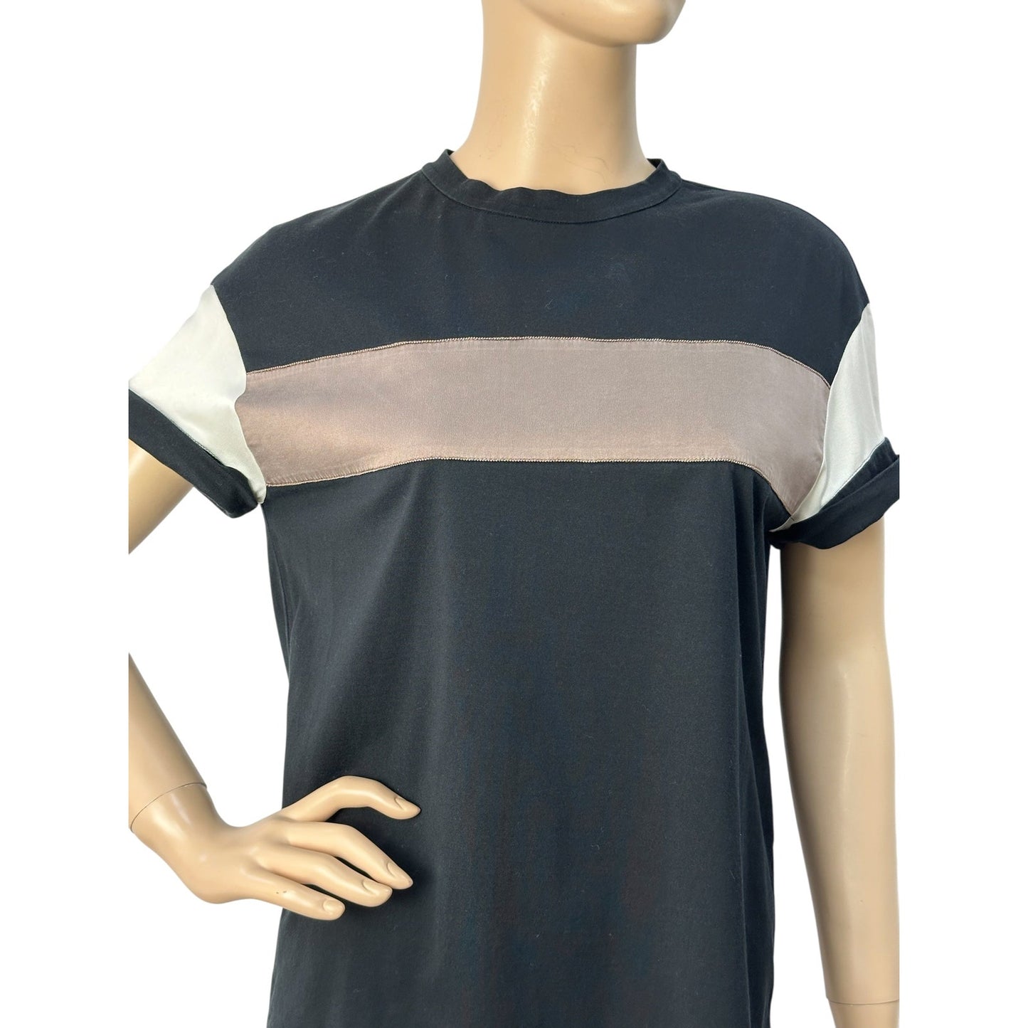 Brunello Cucinelli Black Satin Stripe Short Sleeve T-Shirt Sz.S Pre-owned