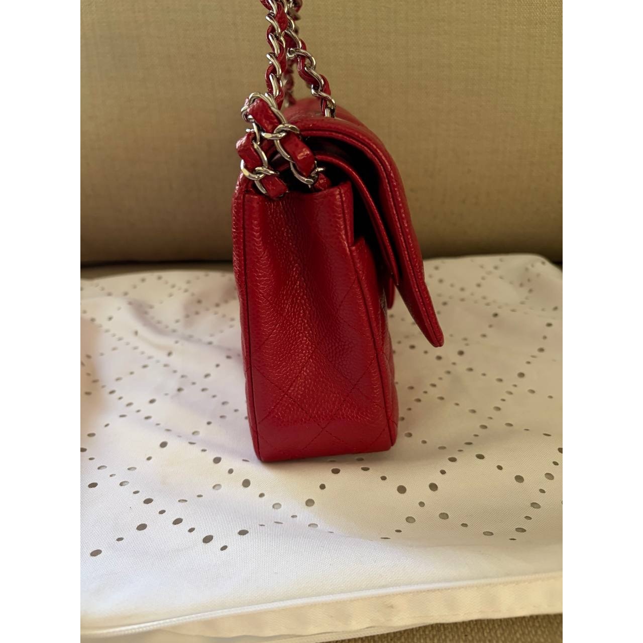 Chanel Timeless Medium 25 Red Grained Caviar Leather Flap Bag Pre-owned
