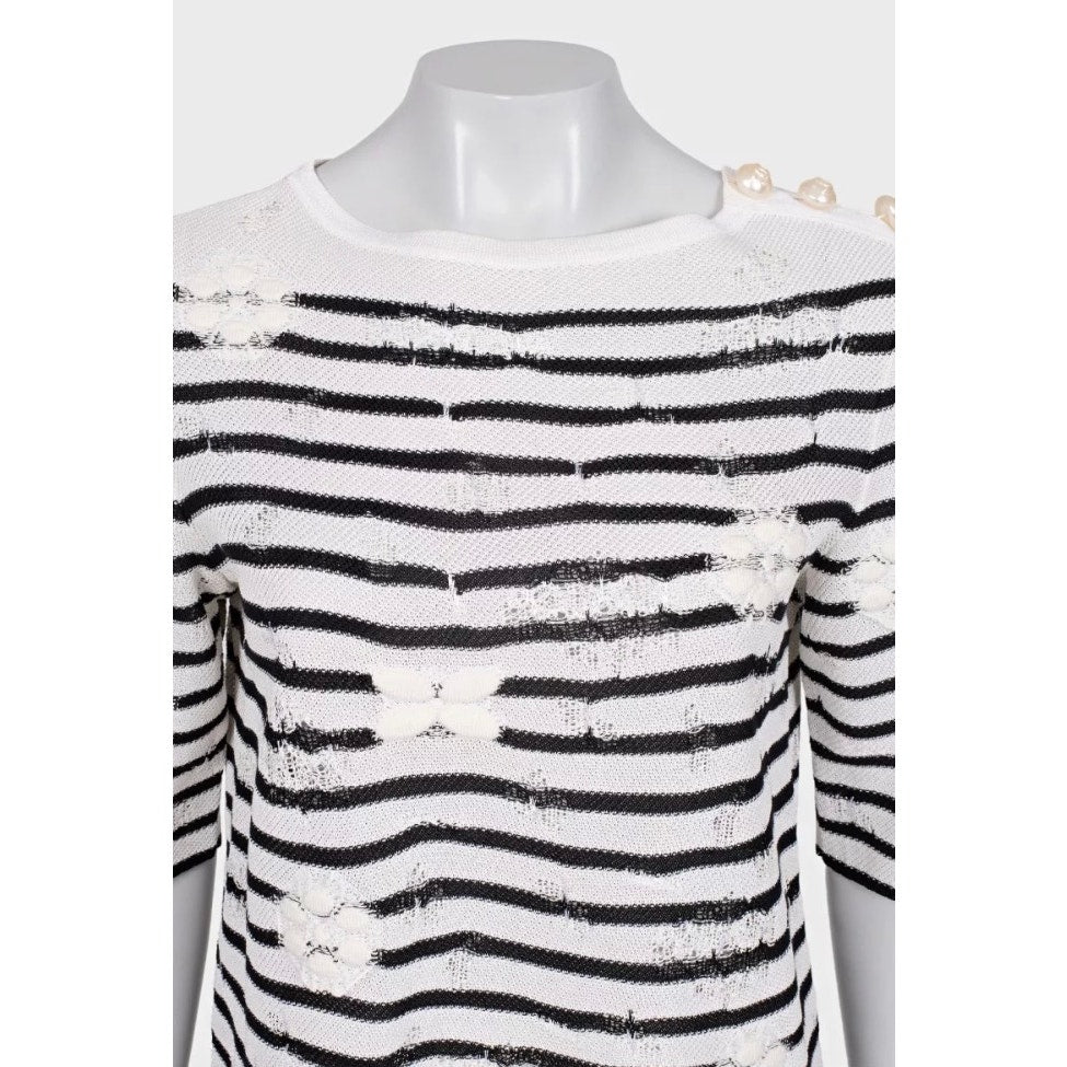 Chanel Black & White Striped Embroidered Suit Sz.36 Pre-owned
