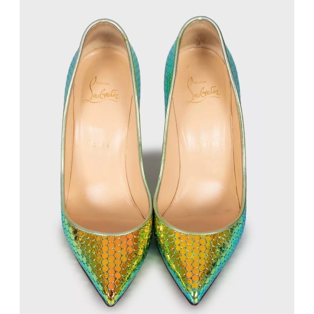 Christian Louboutin Pigalle Green Leather Pumps Sz.37 pre-owned