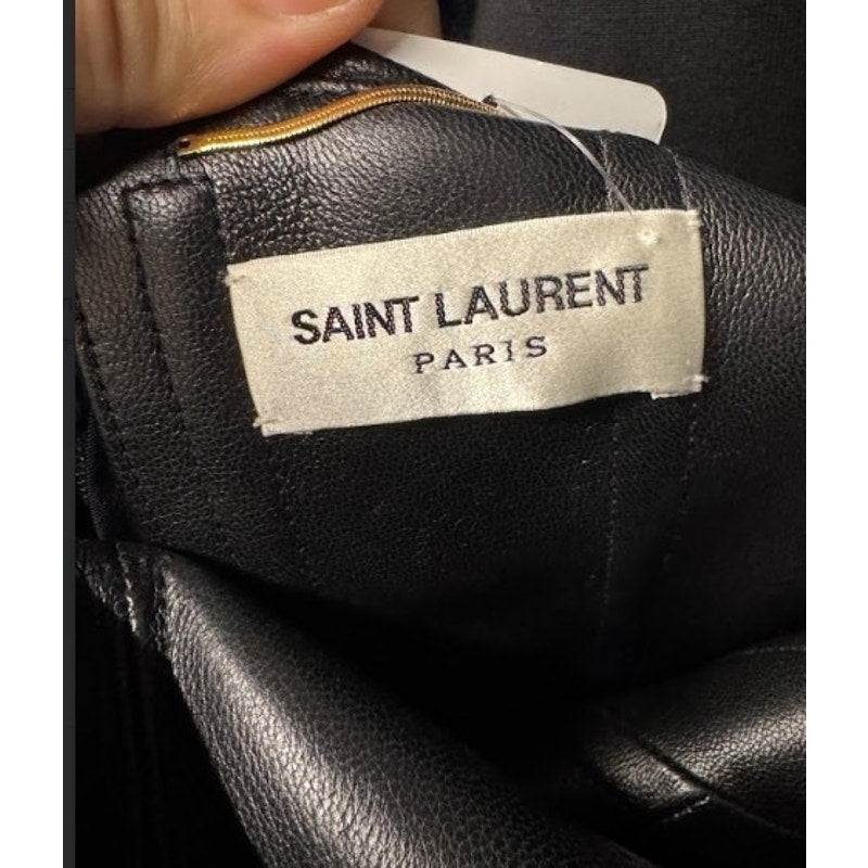 Saint Laurent Black Leather Off-Shoulder Dress Sz.38/M Pre-owned