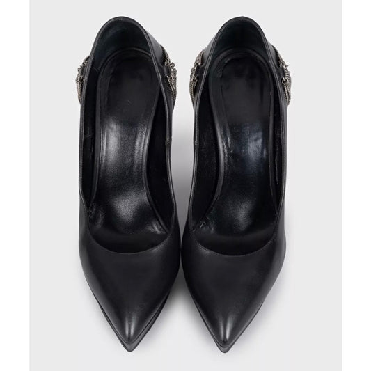 Saint Laurent Chain-Detail Black Leather Heels Sz.37 Pre-owned